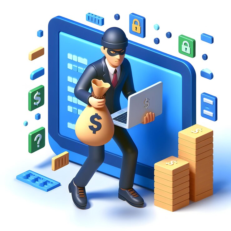 Foto icono plano 3d para negocios como bandido virtual cibercriminales que roban bytes de datos en la seguridad en línea