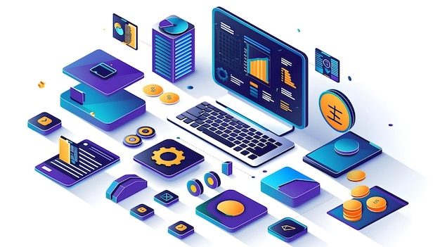 Icono plano 3D Plataforma innovadora de gestión de activos digitales para futuros servicios financieros Cartoon S