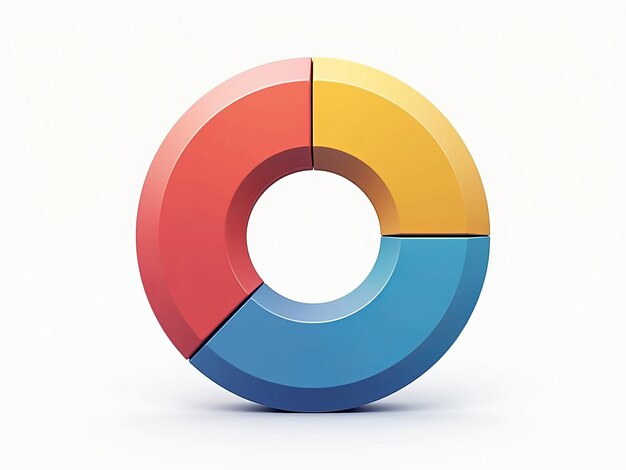 Un ícono plano moderno muy detallado de un gráfico circular segmentado con tres colores distintos vibrantes