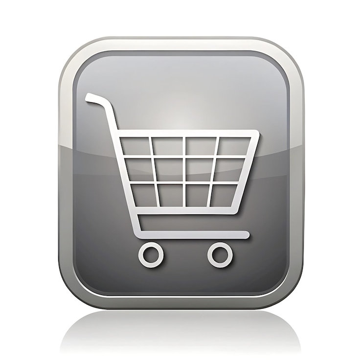 Foto un icono de plata que dice carrito de compras en él