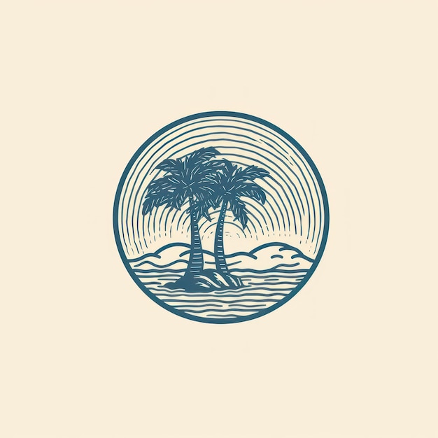 Icono de playa de olas y palmeras dibujando planta de boceto