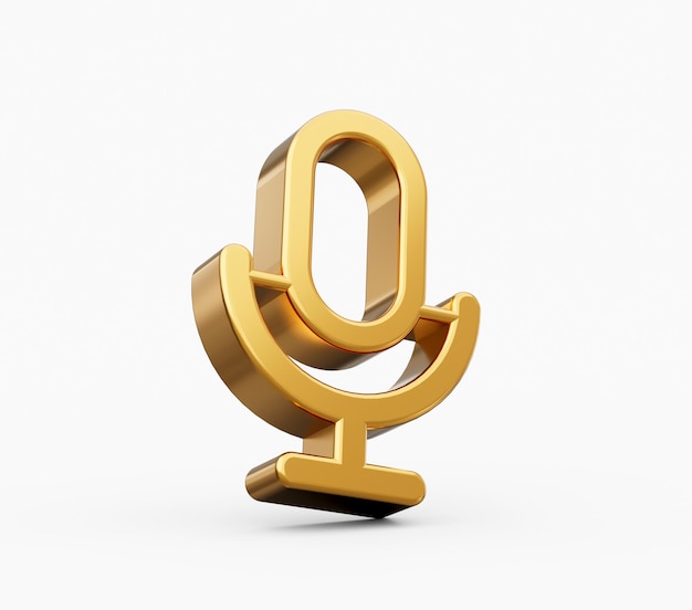Icono de podcast dorado 3d aislado sobre fondo blanco ilustración 3D