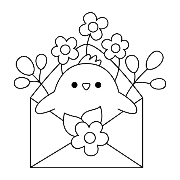 Foto icono de pollo de pascua vectorial en blanco y negro para niños ilustración o página para colorear de pollo kawaii lindo