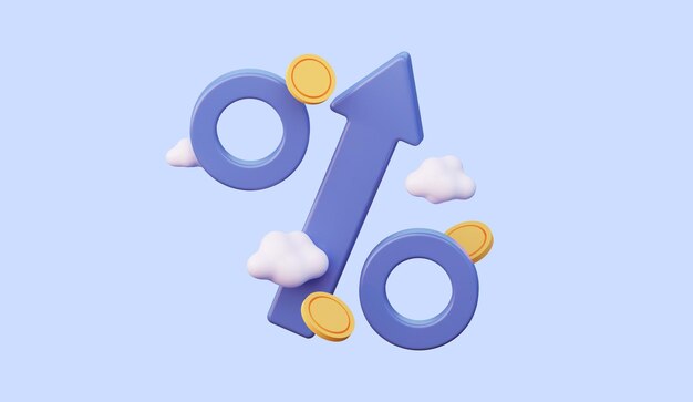 El icono de porcentaje con una flecha hacia arriba El concepto de crecimiento en el mercado de depósitos y negocios