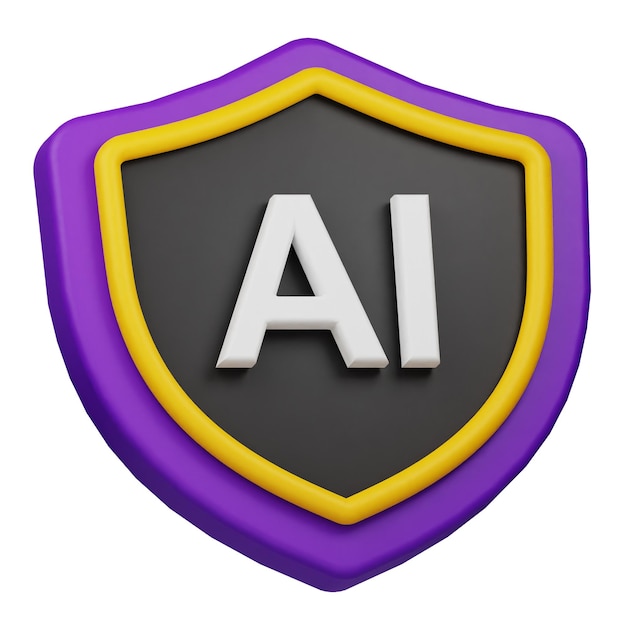 icono de protección 3D de IA aislado en el fondo blanco