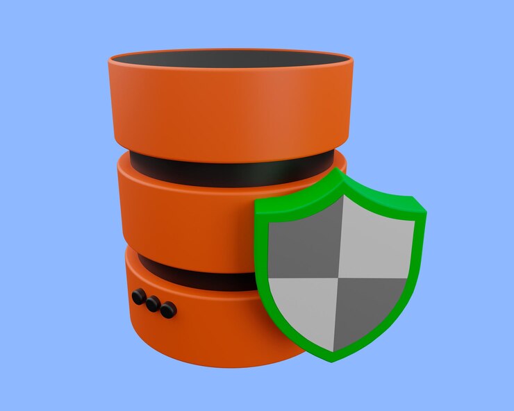 Foto icono de protección de base de datos. representación 3d