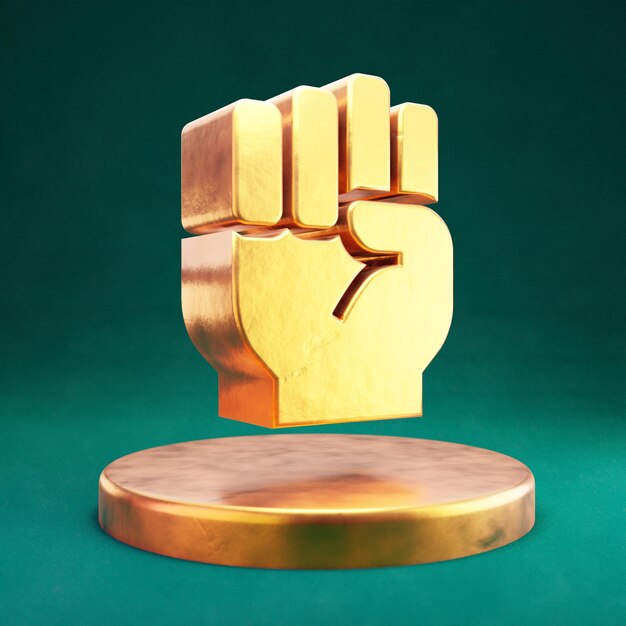 Icono de puño. Símbolo de Fortuna Gold Fist con fondo verde Tidewater. 3D prestados icono de redes sociales.