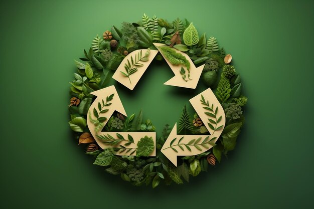 Icono de reciclaje de PaperCut ecológico en la naturaleza verde IA generativa