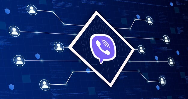 Icono de red social Viber que conecta el sistema con otros usuarios sobre un fondo tecnológico con elementos de código 3d