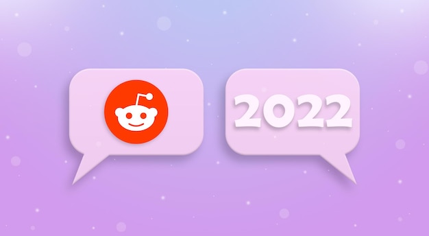 Icono de Reddit y año nuevo 2022 en bocadillo 3d