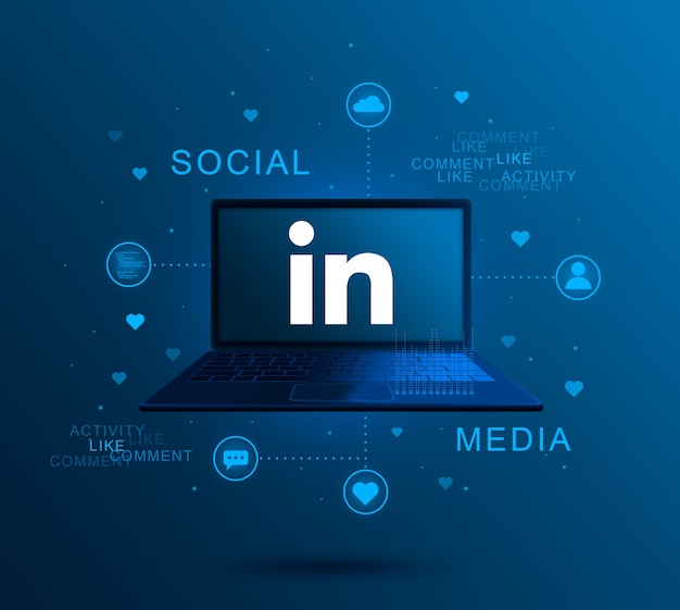 Icono de redes sociales Linkedin en la pantalla del portátil