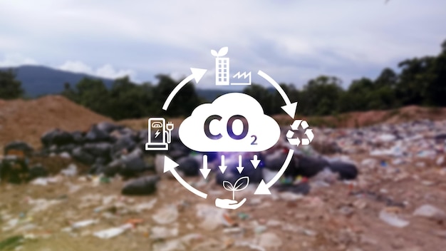 Foto icono de reducción de co2 con circular para disminuir la huella de carbono de co2 y crédito de carbono para limitar el calentamiento global debido al cambio climático concepto de economía verde biocircular