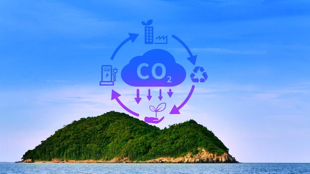 Icono de reducción de CO2 con circular para disminuir la huella de carbono de CO2 y crédito de carbono para limitar el calentamiento global debido al cambio climático Concepto de economía verde biocircular