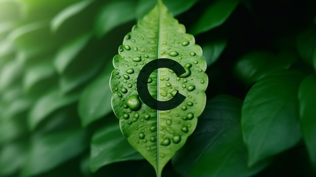 Foto icono de reducción de co2 en hoja verde con gota de agua para disminuir co2