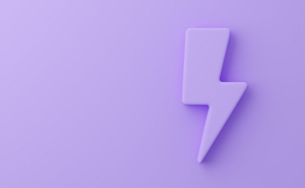 Icono de relámpago 3D sobre fondo violeta