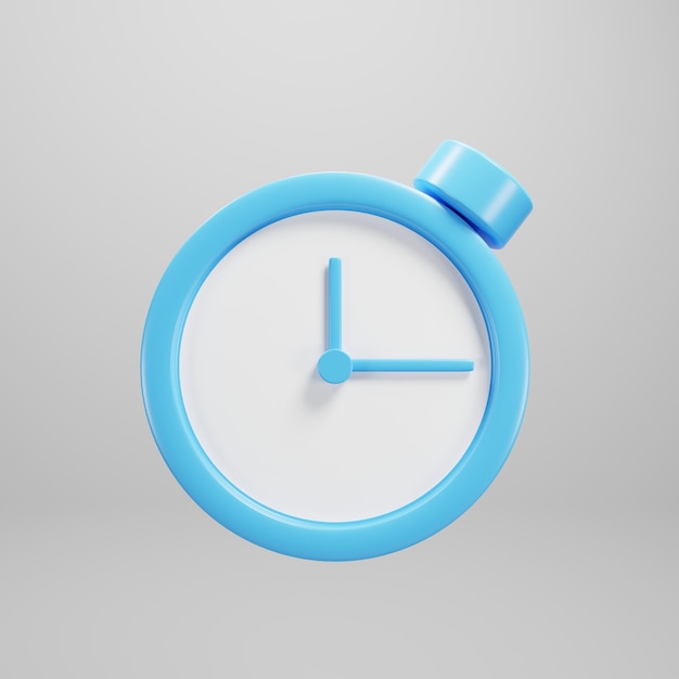 Icono de reloj azul de renderizado 3d sobre fondo blanco