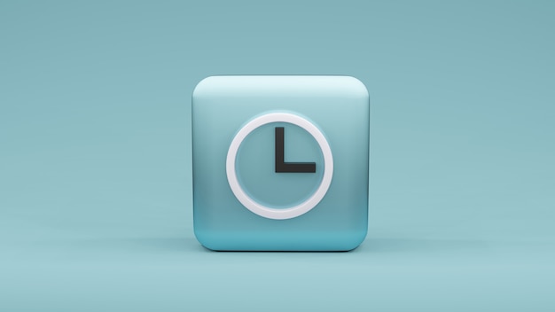 Icono de reloj en forma cuadrada, render 3d