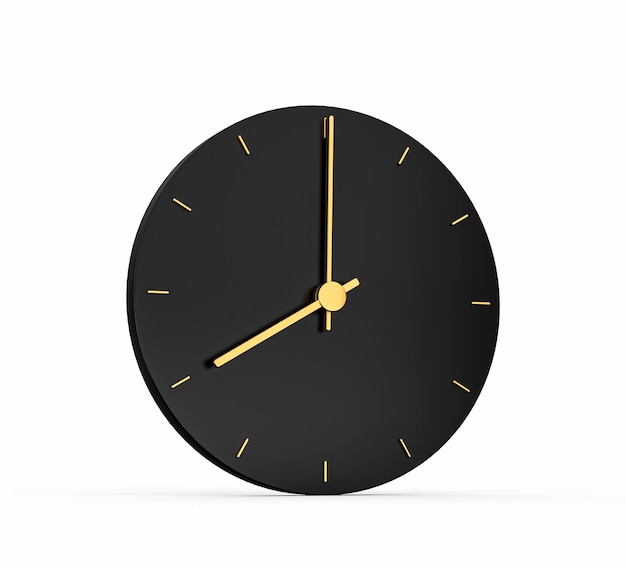 Icono de reloj de oro premium en negro 8 en punto Icono de tiempo Ilustración 3d ocho en punto