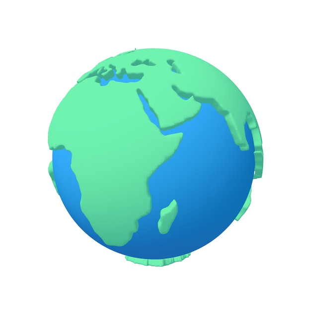 Icono de renderización 3D del planeta Tierra de dibujos animados en fondo blanco