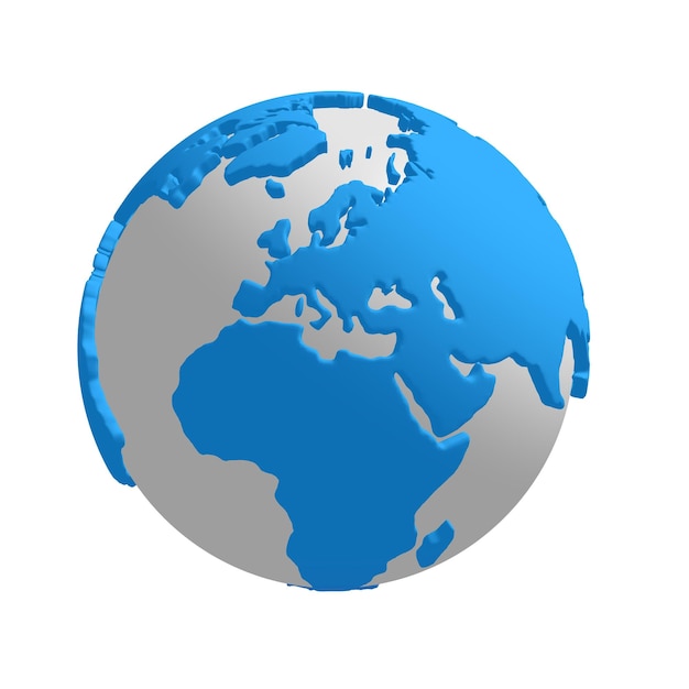 Icono de renderización 3D del planeta Tierra de dibujos animados en fondo blanco