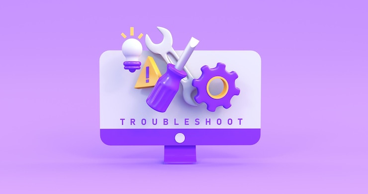 Foto icono de resolución de problemas de pc en fondo púrpura renderizado en 3d