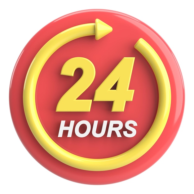 Icono de servicio 24 horas ilustración 3D