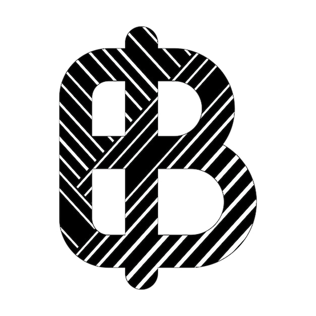 Foto icono de signo de baht líneas diagonales blancas y negras