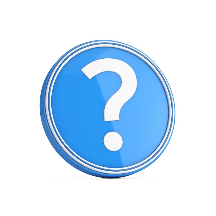 Foto icono de signo de interrogación en la representación 3d del botón del círculo azul
