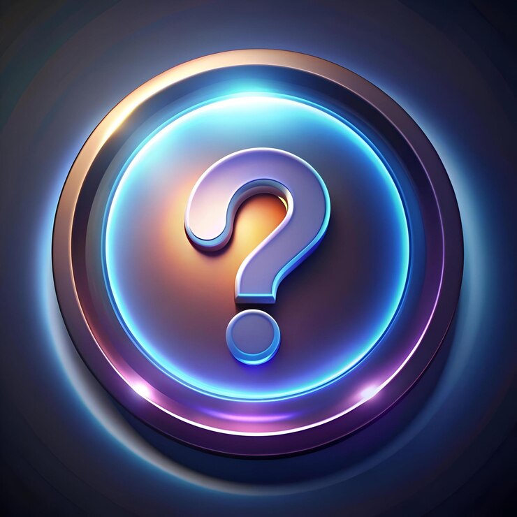 Foto un icono de signo de pregunta renderizado en 3d que brilla con luz azul brillante encerrado en un anillo metálico