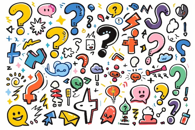 El icono del signo de pregunta, el símbolo del cuestionario, el signo de interrogación, la silueta de un simple rebus, las preguntas, el emblema, el conjunto de preguntas frecuentes.