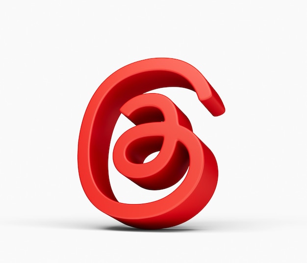 Icono de símbolo de aplicación de hilo rojo brillante 3d aislado sobre fondo blanco Ilustración 3d