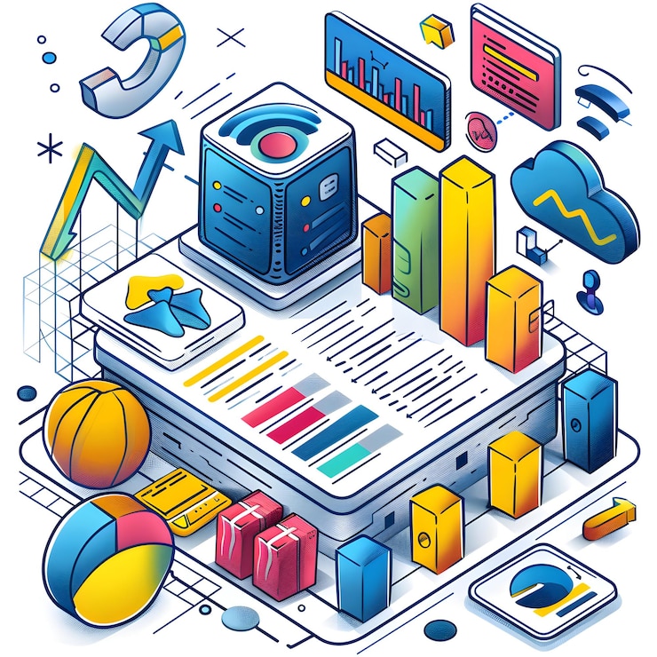 Foto icono del sistema wms y análisis para herramientas de análisis de almacén de marketing digital en doodle line cartoo