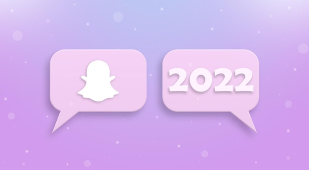 Icono de Snapchat y año nuevo 2022 en el bocadillo de diálogo 3d