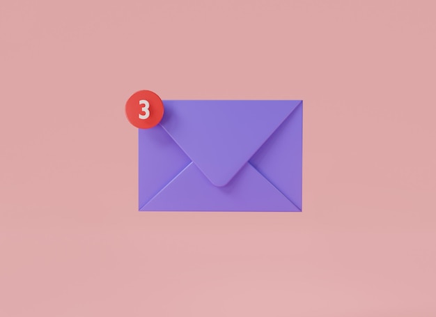 Icono de sobre con mensaje de marcador rojo aislado sobre fondo rosa Notificación de correo electrónico Leer mensaje en línea correo no leído Icono de correo Documento o mensaje de Office Ilustración de representación de estilo minimalista en 3d