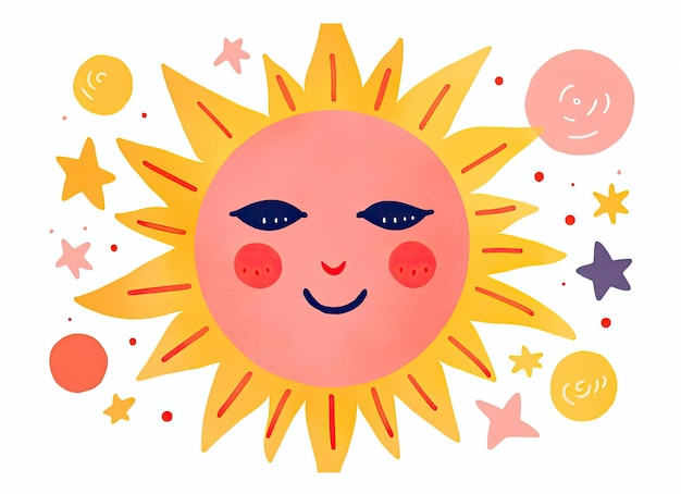 Foto un icono de sol rosado y naranja en el estilo de garabates juguetones