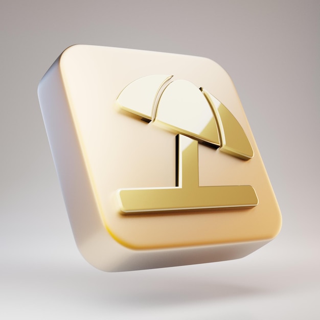 Icono de sombrilla de playa. Símbolo de sombrilla de playa dorada en placa de oro mate. 3D prestados icono de redes sociales.