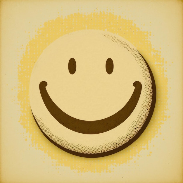 Ícono sonriente amarillo retro sobre fondo amarillo creado con tecnología generativa ai