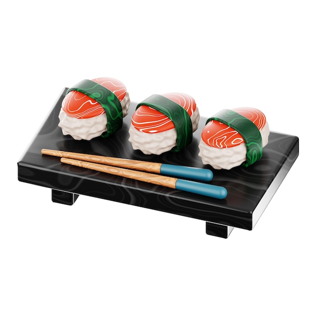 Icono de sushi de comida asiática premium Representación 3d sobre fondo aislado