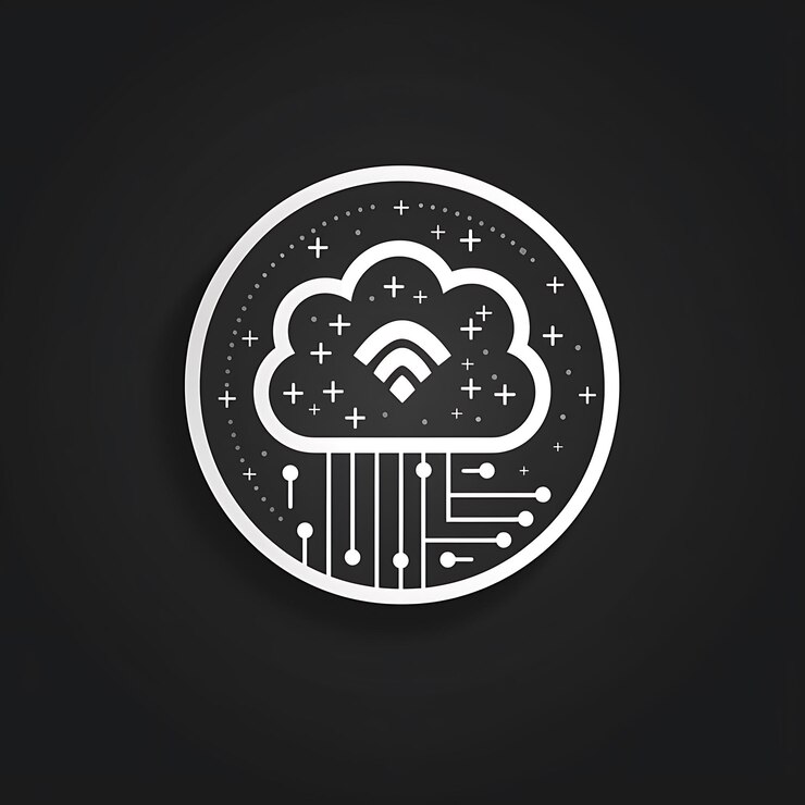 Foto icono de tecnología en la nube con patrones de circuitos y señales inalámbricas