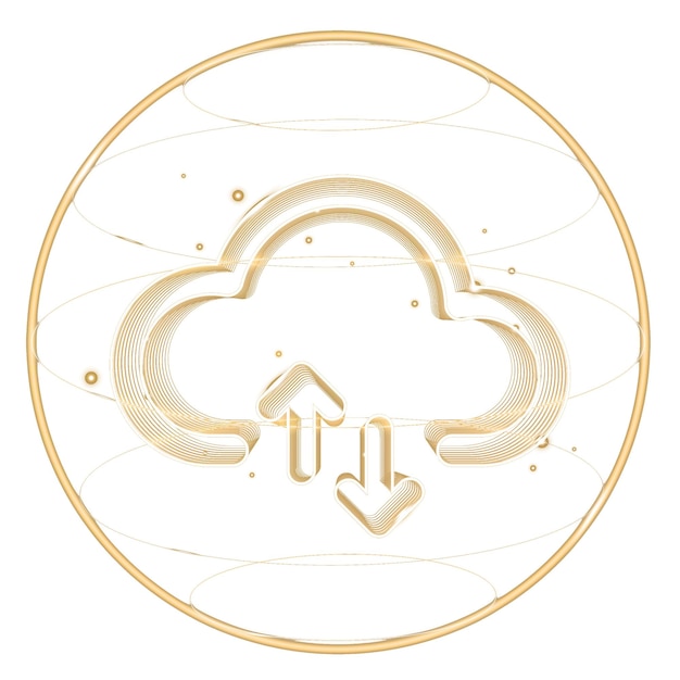 Ícono de tecnología png de red en la nube en oro