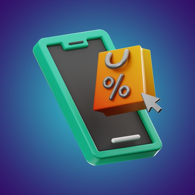 Icono de teléfono de compras en línea Premium Representación 3d sobre fondo aislado