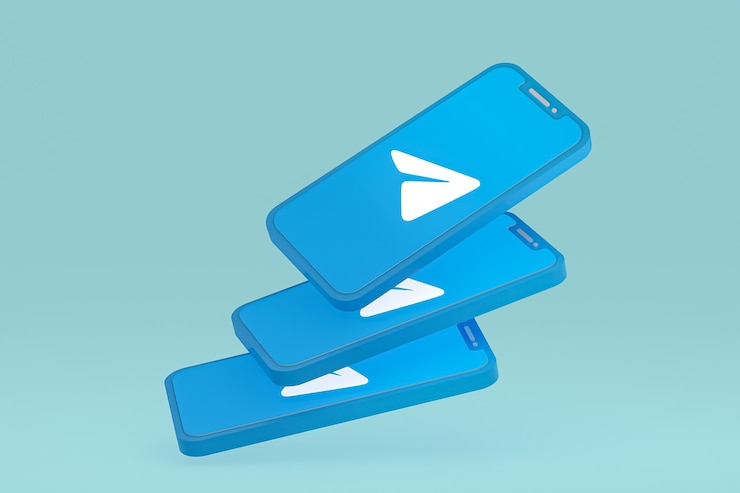 Foto icono de telegrama en la pantalla de renderizado 3d de teléfonos móviles