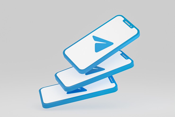 Foto icono de telegrama en la pantalla de renderizado 3d de teléfonos móviles