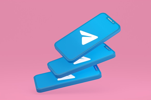 Icono de telegrama en la pantalla del teléfono inteligente o teléfono móvil 3D Render