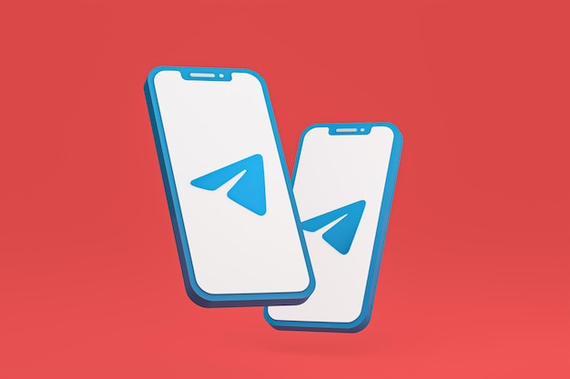 Icono de telegrama en la pantalla del teléfono inteligente o teléfono móvil 3d render