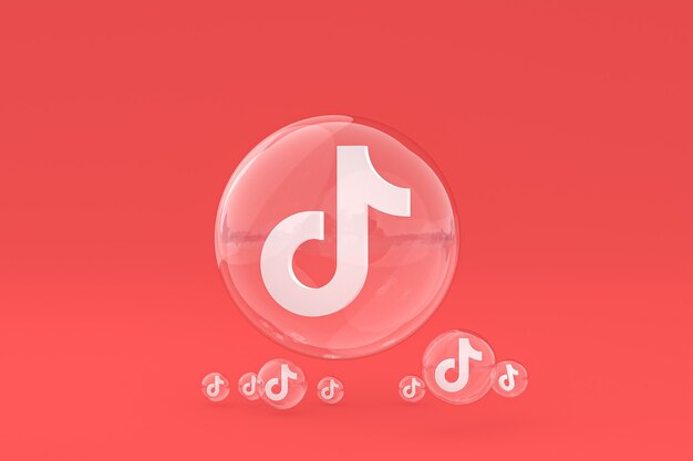 Icono de Tiktok en la pantalla del teléfono inteligente o teléfono móvil 3D Render sobre fondo rojo.