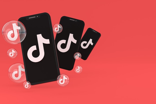 Icono de Tiktok en la pantalla del teléfono inteligente o teléfono móvil 3D Render