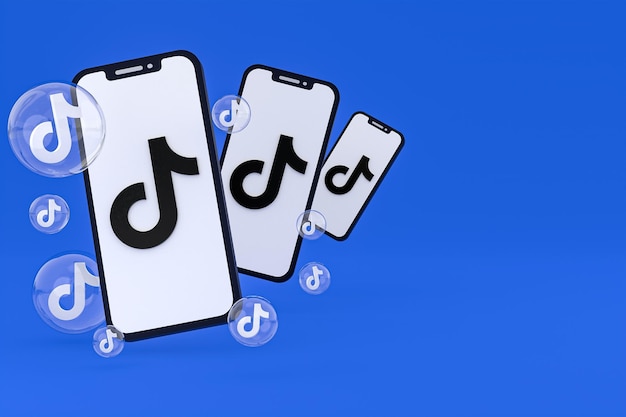 Icono de Tiktok en la pantalla del teléfono inteligente o teléfono móvil 3d render