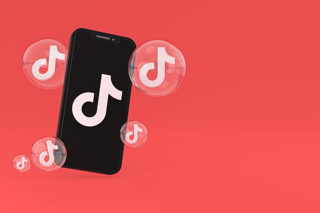 Icono de Tiktok en la pantalla del teléfono inteligente o teléfono móvil 3d render