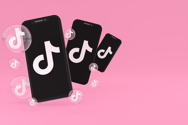 Icono de Tiktok en la pantalla del teléfono inteligente o teléfono móvil 3d render